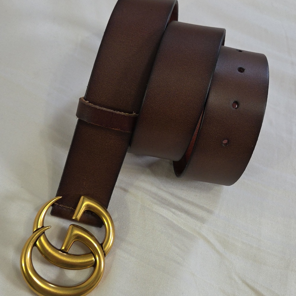 Gucci Brown Leather Belt with Gold Double G Buckle - Picture 11 of 16